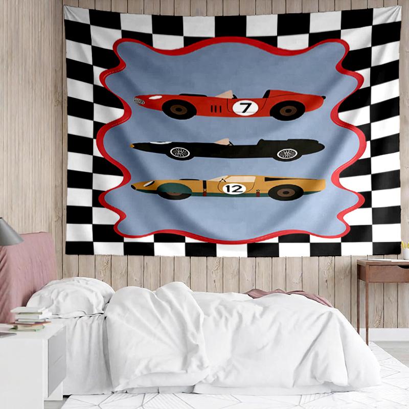 Car Print Tapestry, Backdrop, Easy Setup, Ideal for Bedroom, Office & Living Room, with Aesthetic Wall Hanging Decor.