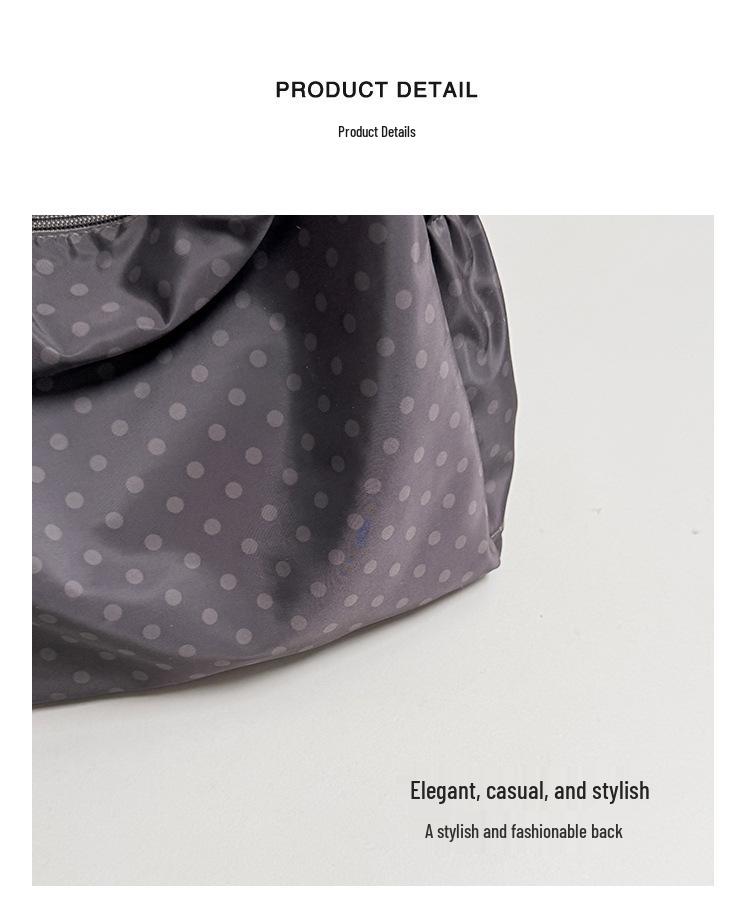 Korean Style Artistic Polka Dot Drawstring Pleated One-Shoulder Crossbody Bag for Women - Large Capacity, Portable, and Perfect for Commutes.
