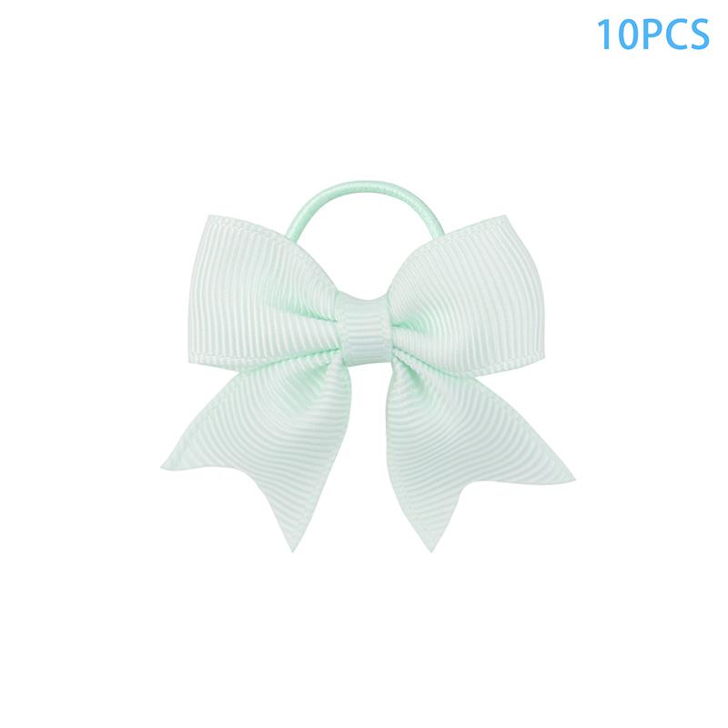 10Pcs  Color Grosgrain Ribbon Bows Elastic Hairties Hair Bands Girls Spring Head Rope Hair Accessories