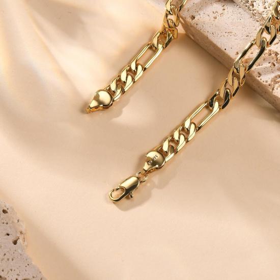 8mm Gold Figaro Chains Bracelet for Men & Women, 14K Gold Bracelets for Men & Women, Hypoallergenic Figaro Link Chain Bracelet for Men Women, Trendy