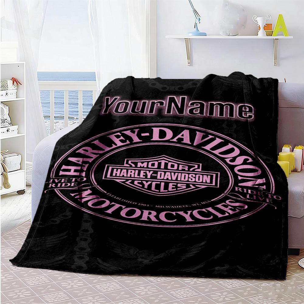 Harley-davidson Motorcycles Customize Text Blanket Gift Customizable Blanket Ultra-Soft Suitable for Home Decor Living Room Bed Sofa All-Season Use