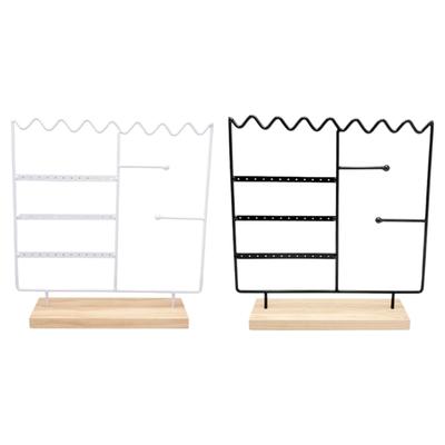 Wood Base Jewelry Display Stand with Detachable Funtion Earring Organizers for Tabletop Storage Home Shop Decoration