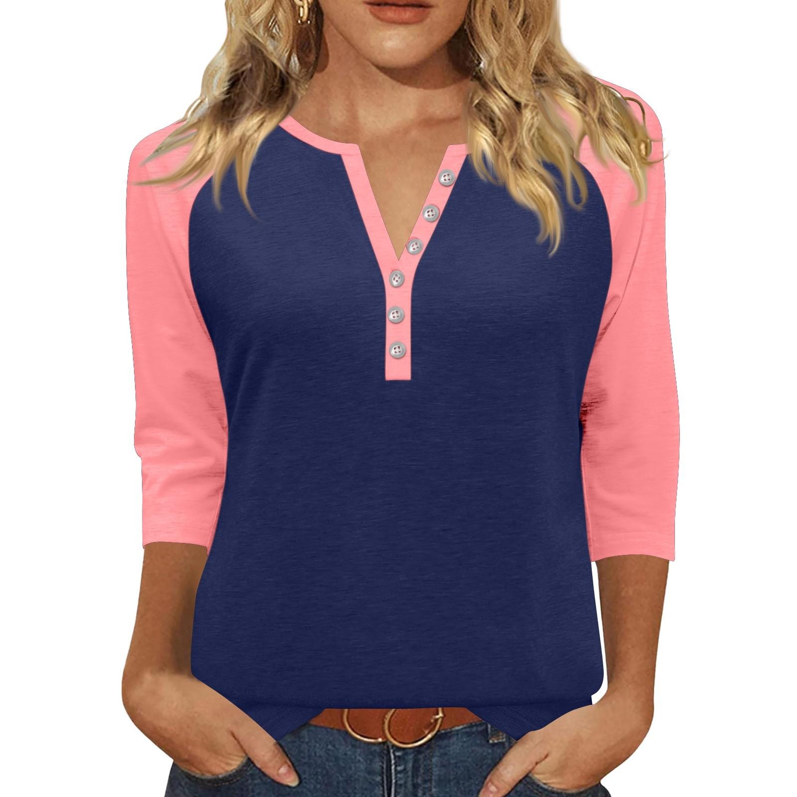 

Жен. Футболка С принтом Пуговицы Рукав 3/4 Повседневные Выходные Мода Классический Классический V-образный вырез Обычный Верх XL тёмно-синий