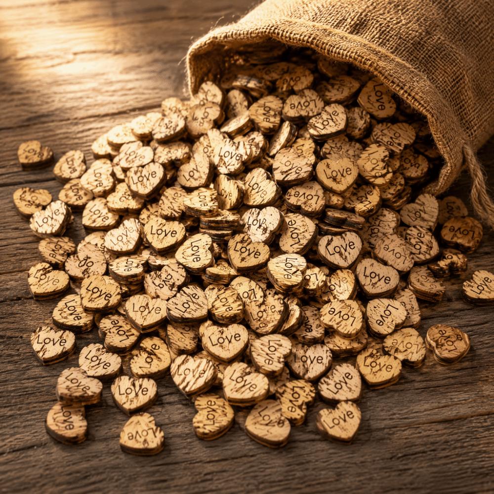 1000pcs DIY Craft Wooden Heart Confetti 1000 Pieces Wooden Heart Decoration  For Home Decoration