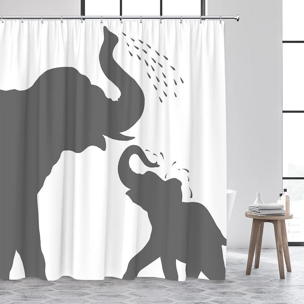 

Funny Animal Shower Curtain, Black and White Wildlife Elephant Dinosaur Shower Cartoon Cat Polyester Fabric Bathroom Decor Set 120x180cm-47x70in