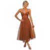 Women Mesh Swing Cocktail Dress Sleeveless Spaghetti Strap A Line Tulle Dress Formal Wedding Guest Dress
