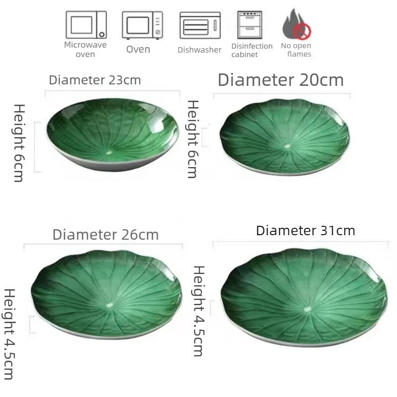 BEPAN 1PC Unique Green Lotus Leaf Plate Hotel Tableware Exquisite Ceramic Plates Creative Chinese Food Ceramic Dinnerware