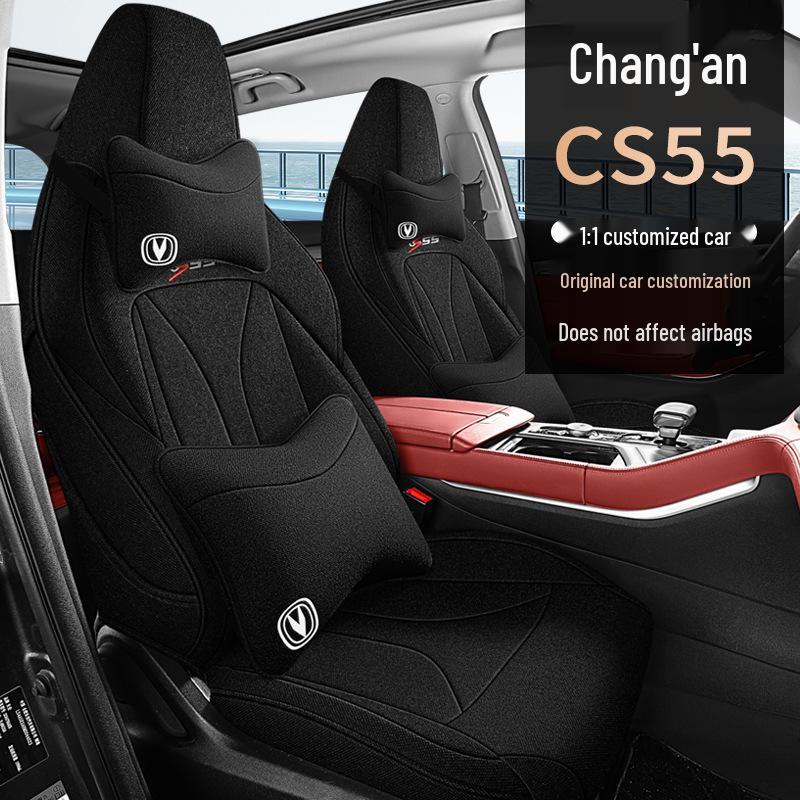Breathable Fabric Car Seat Covers for Changan CS55/CS55PLUS, Fully Wrapped in Cotton and Linen.