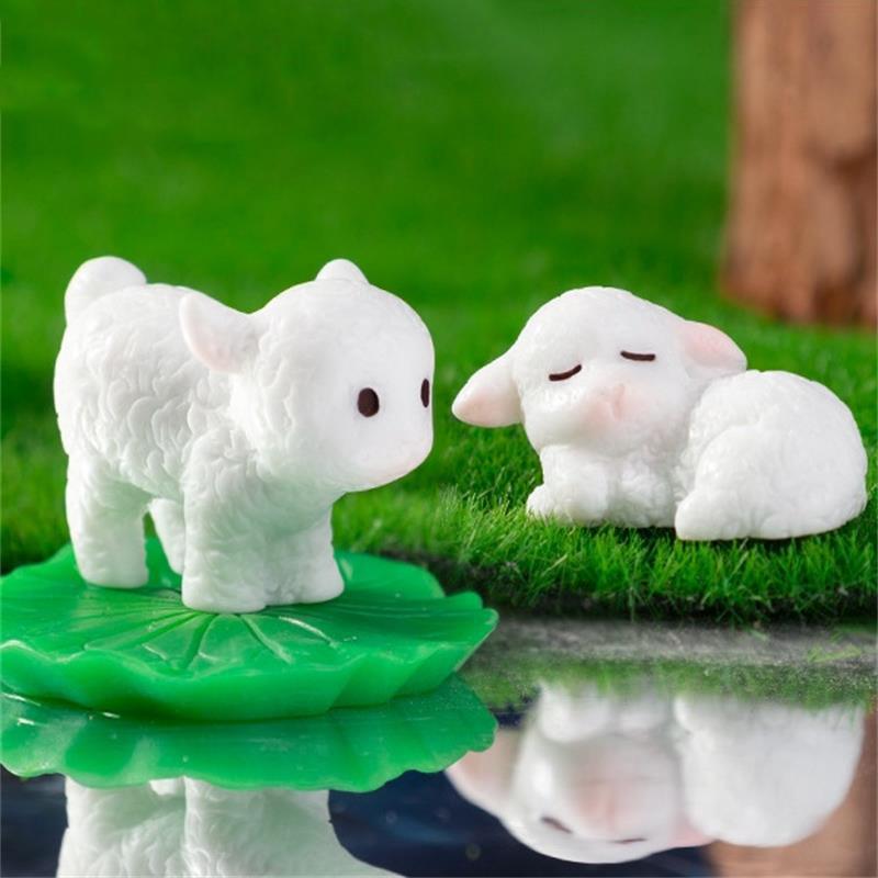 5Pcs/Bag Cute Mini Lamb Doll Resin Car Ornaments Micro Landscape Figurines Diy Accessory Home Decoration Dollhouse Toy Kids Gift