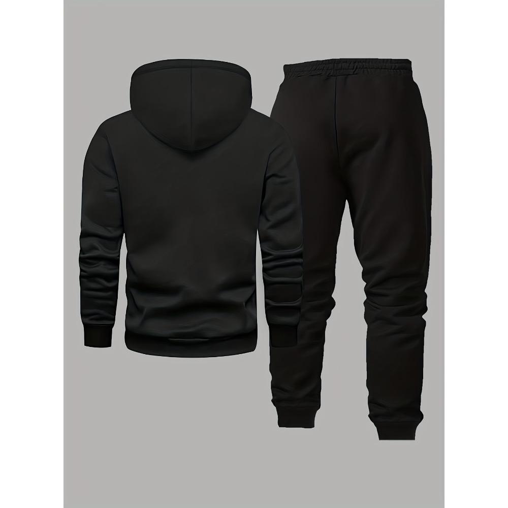 Men's Casual Two Piece Set with Flag Print Drawstring Pocket Hoodie and Drawstring Outdoor Casual Sports Pants