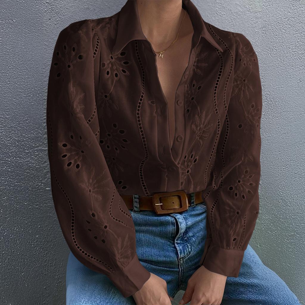 Lässige Urlaubsmode Hohlgestrickte Langarm-Cardigan-Bluse für Damen 2025 Herbst und Winter