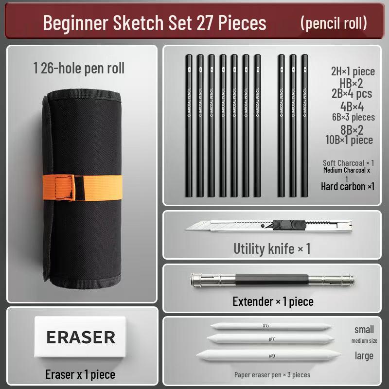 Art Student Sketching Pencil Set - Quick Sketch 2B & Charcoal for Beginners