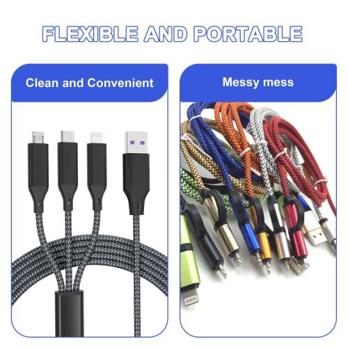 3in1 Charging Cable 3M Multi Charging Cable Nylon Braided Cord 6A Fast Charging USB Type C Cable Micro USB Cable Lightning Charging Cable Simultaneous