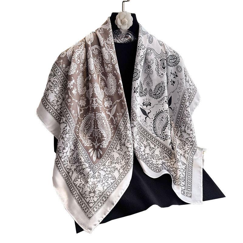 Simulation Silk Scarf Printed Large Square Scarf Women'S Fashion Cashew Nut Scarf Women'S Travel Decoration Beach Towel