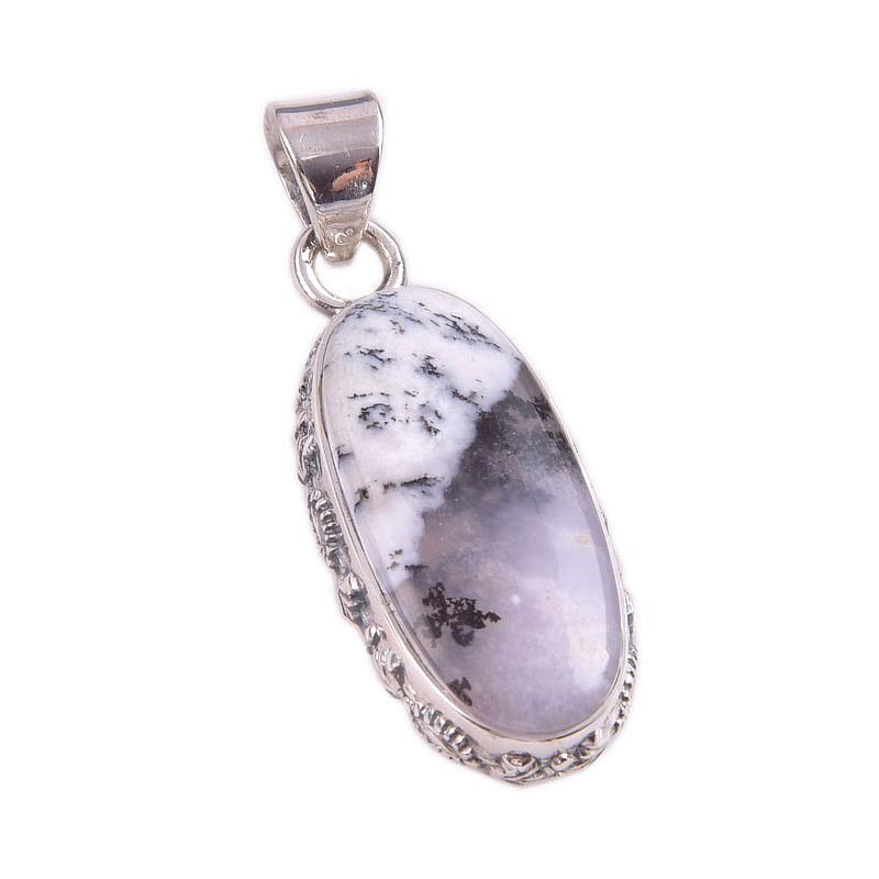 Natural Dendrite Opal Gemstone 925 Solid Sterling Silver Gift Pendant 1.5" W5v76