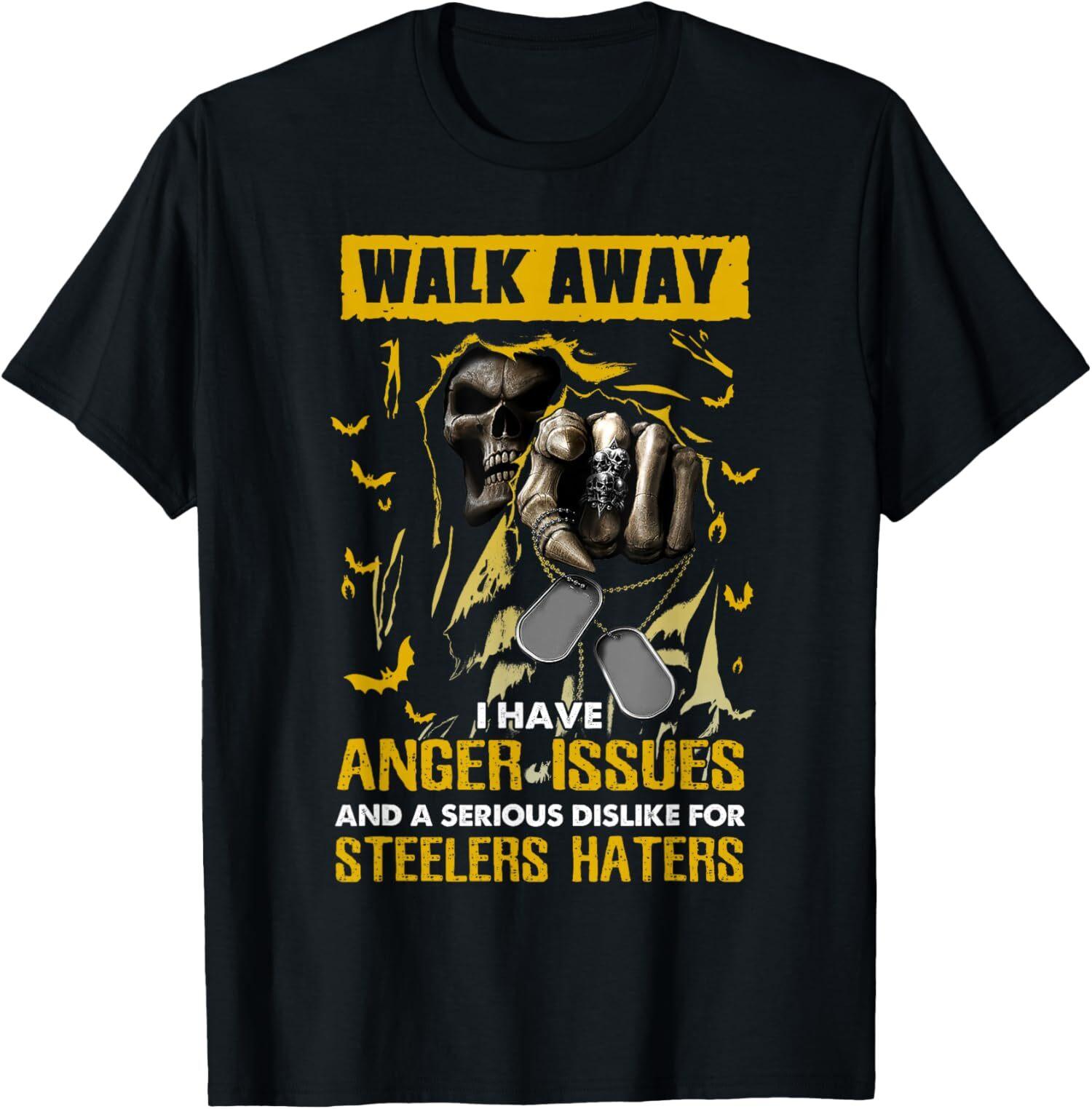 NEW LIMITED Walk Away I Have Anger Issues For Steelers Haters Skull T-Shirt M