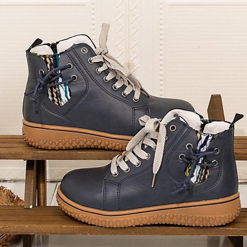 

Высокие зимние ботинки большого размера для женщин, новые хлопковые ботинки на шнуровке для осени и зимы для женщин 43 темно-синий