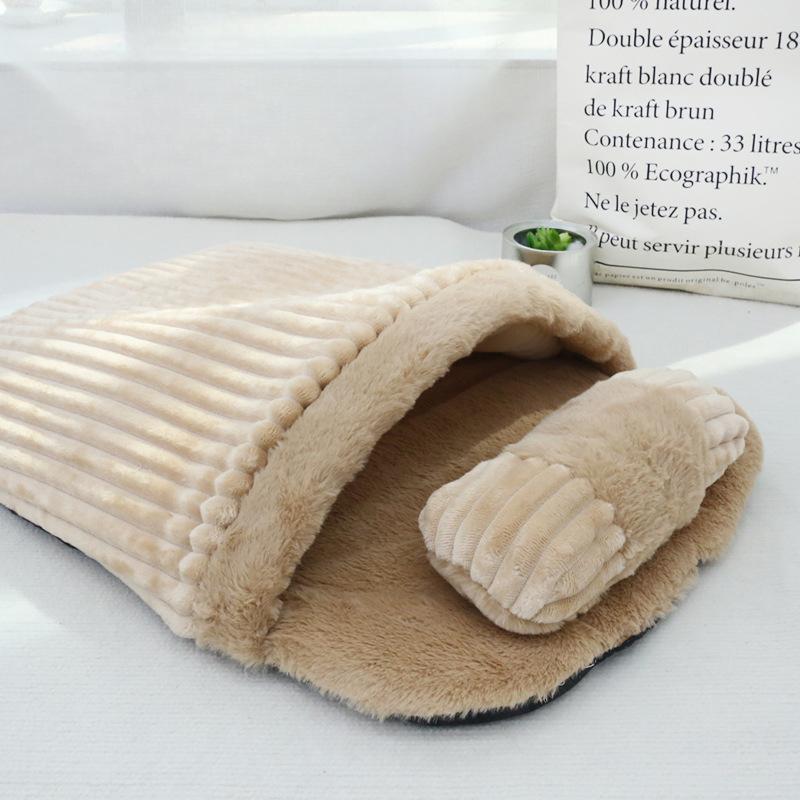 Pet Sleeping Bag with Velvet Warm Cat Quilt Dog Quilt Kitten Quilt Hole Kid Hole Removable Pillow Semi-enclosed Nest In Winter