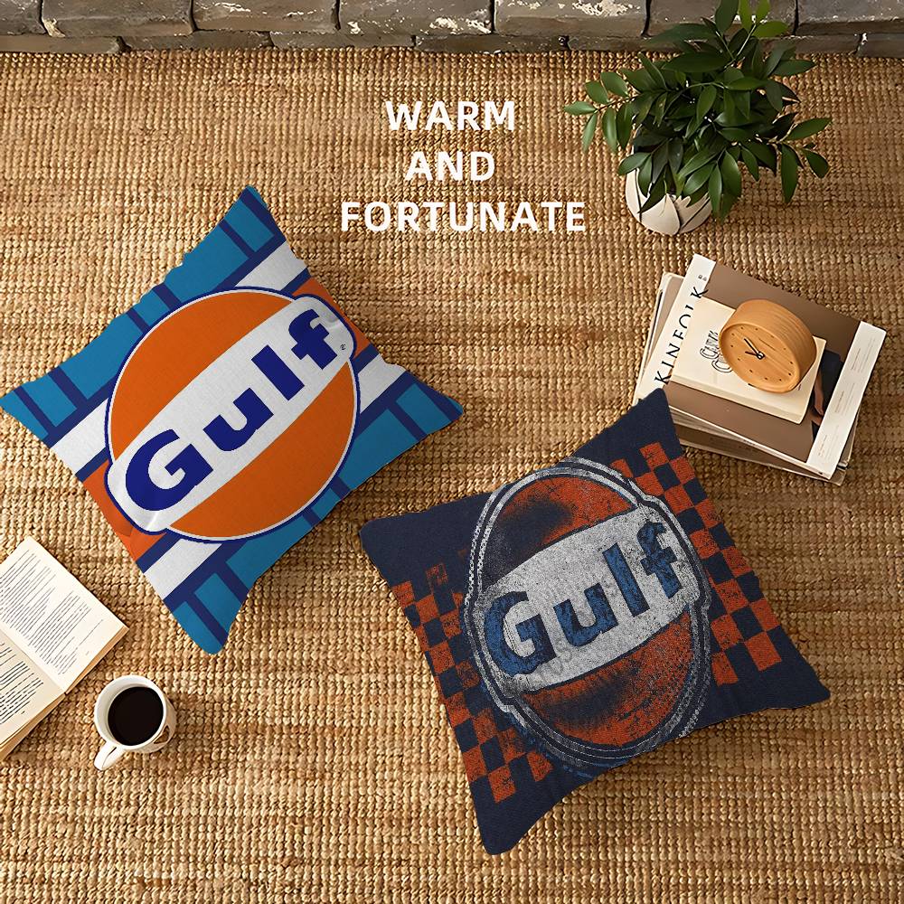G-Gulf Racing Car Logo Pillow Covers Cartoon Sofa Decorative Home Double-sided Printing Short Plush Cute Cushion Cover