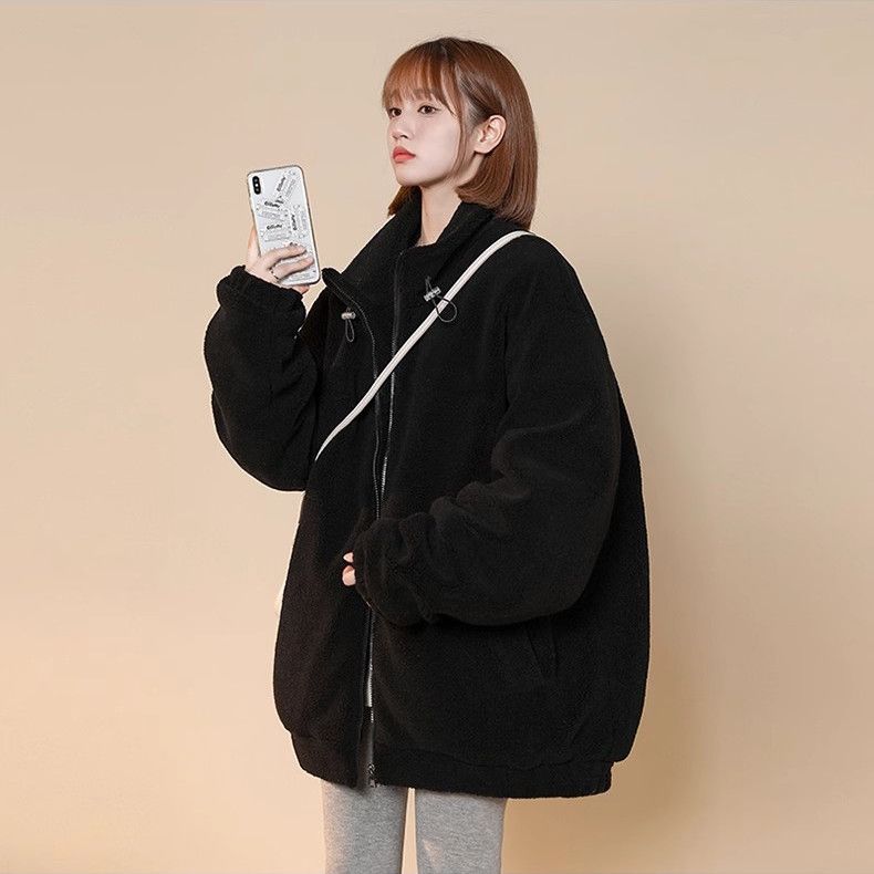 

Winter Couple Cotton Padded Coat Korean Style Loose Thickened Fleece Fashion Plus Size Jacket S чорний