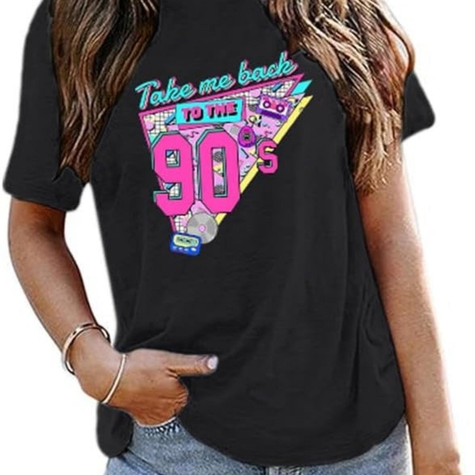 

BINTEHGS 90s Outfit for Women Vintage Graphic Tees 90 S Outfits Shirts Woman Crew Neck Casual 90s Birthday Party Gift Clothes XXXXXL чорний