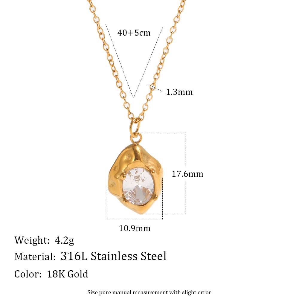 Dreamshow Gold Plated Stainless Steel Irregular Texture Zircon Jewelry Set Pendant Necklace Stud Earrings for Women