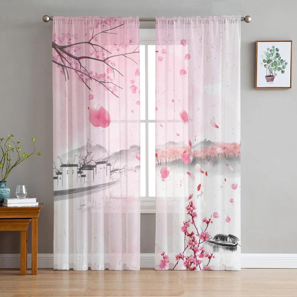 Aquarell Kirschblüte Tüll Vorhänge für Wohnzimmer Schlafzimmer Dekoration Chiffon Sheer Voile Küche Fenster Vorhang Vorhänge
