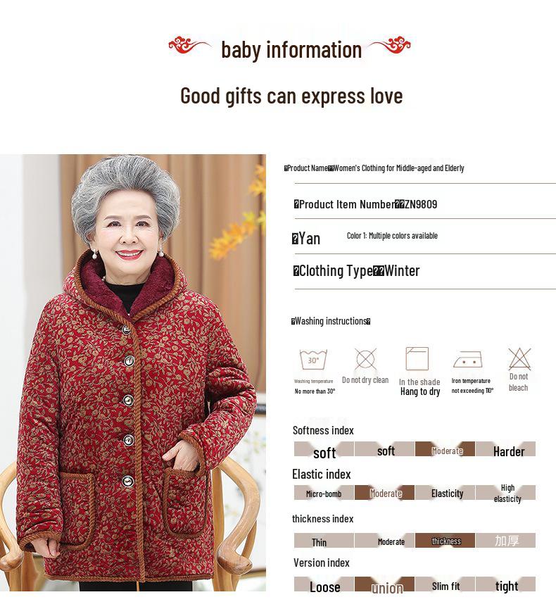 Women's Mid-Length Winter Jacket: Grandma Style, Fleece-Lined, Thickened Cotton for 60s-70s Cold Protection.