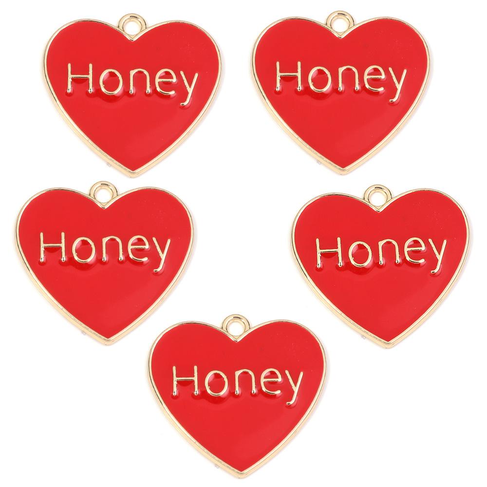 5pcs Alloy Heart Enamel Charms Colorful Romantic Letter Charms Pendant For Valentine's Day DIY Jewelry Making Necklace Bracelets