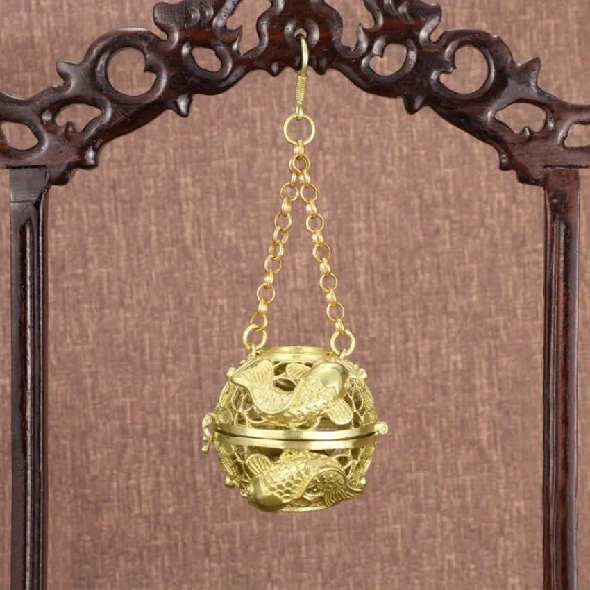 

Винтажная медная курильница для благовоний, подвеска для автомобиля, дома, полая латунная шарообразная саше, антикварный шар для ароматерапии с полым шаром для ароматизации дома B