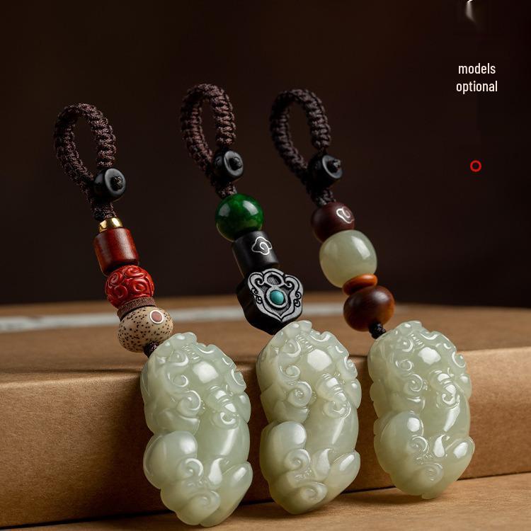 Hetian Jade Pixiu Schlüsselanhänger Anhänger: Elegante Steinperle für Männer & Frauen
