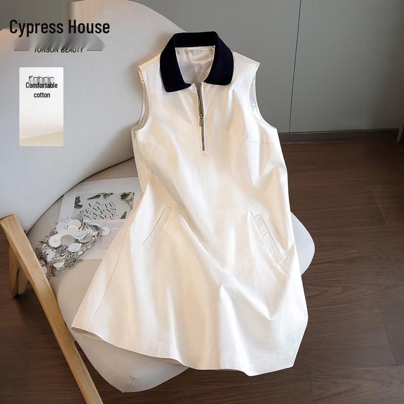 Women s Color-Blocked Cotton Lapel Vest Dress L