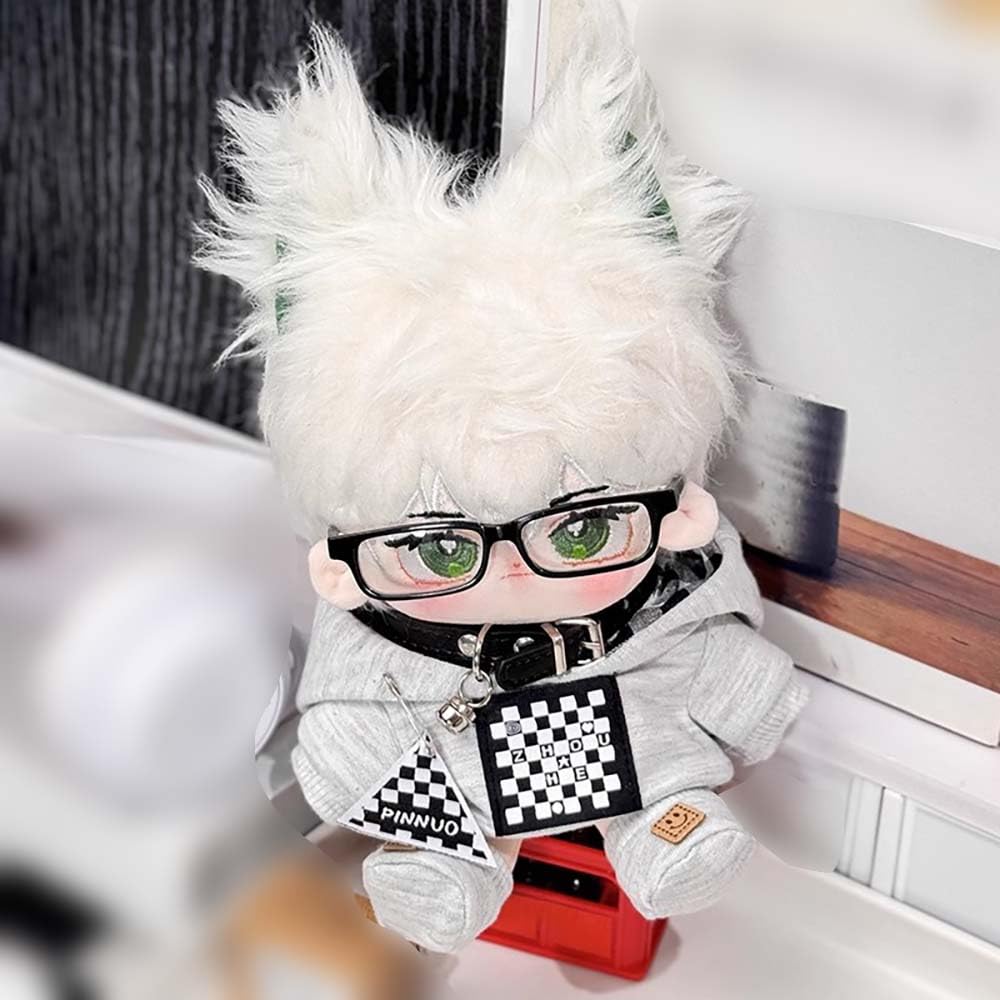 Niannyyhouse 20cm Plush Clothes Coat Shoes Glasses Collar Cotton Doll Costume Dress Up 10cm-15cm (Gray, 10cm-15cm)