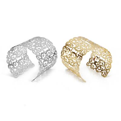 Brazaletes Punk para mujer, brazalete ancho grande, joyería, declaración de moda, flor hueca tallada, joyería