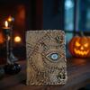 Handmade Leather Spellbook Journal with Evil Eye Design | 5x7” Deckle Edge Paper | 200 Pages | Vintage Horror Grimoire Notebook