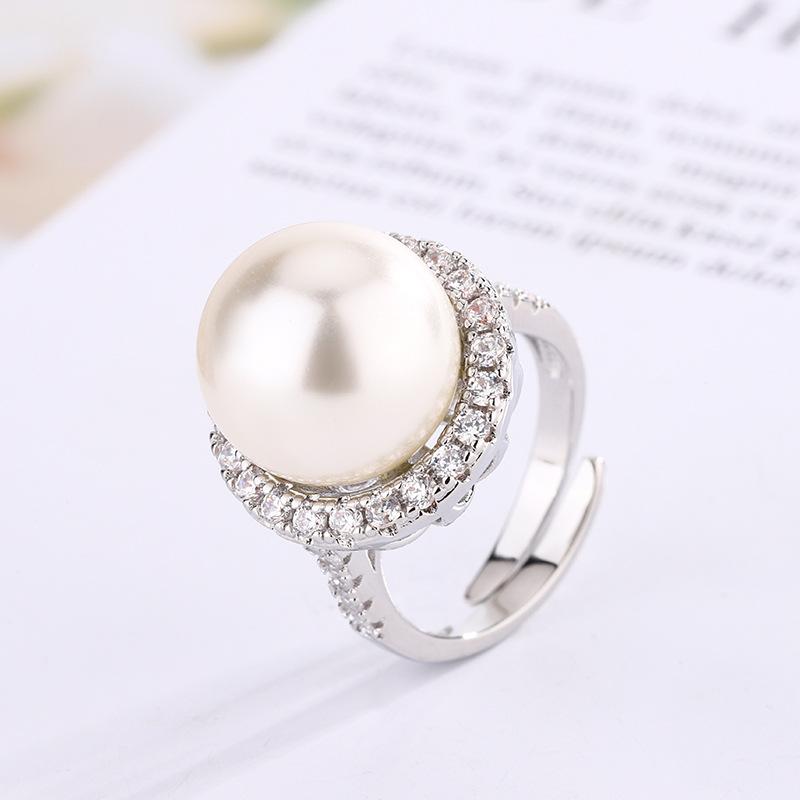 Ювелирные изделия Медь Платиновое покрытие Жемчуг Круглый Простой Женское кольцо 14 мм