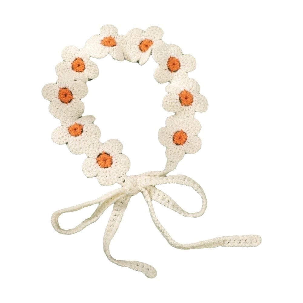 French Crochet Hair Bands Countryside Style Hair Scarf Vintage Flower Hair Bands Girl Style D