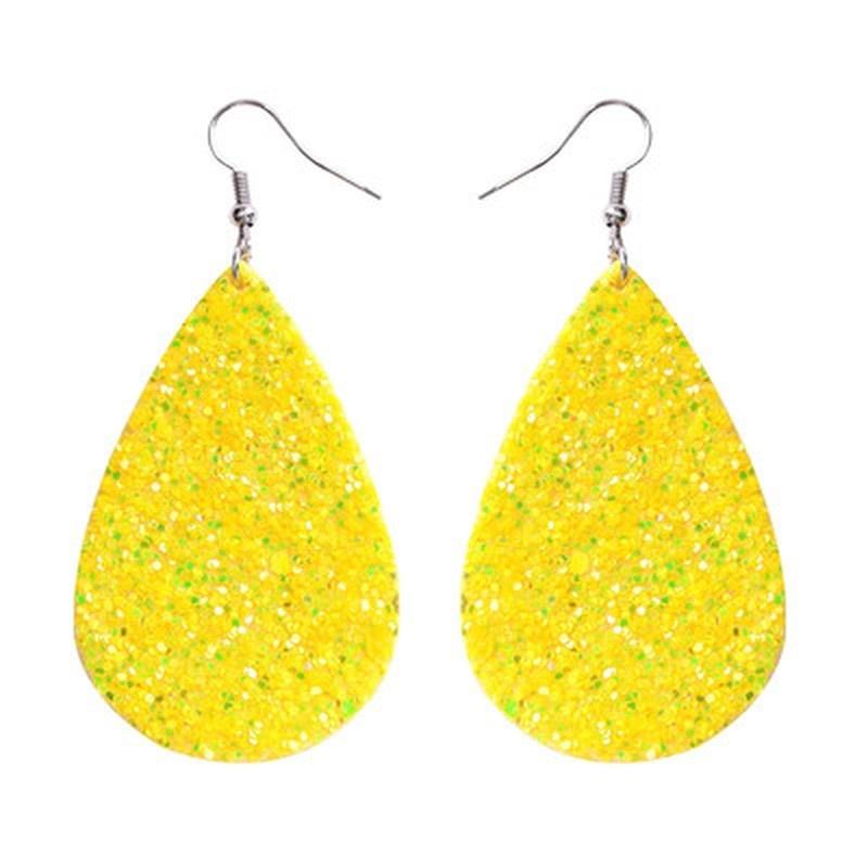 1pair Exaggeration Glitter Colorful Sequin Teardrop Leather Dangle Earring Bohemian Shining Waterdrop Drop Earrings Women Fashion Jewelry Gifts