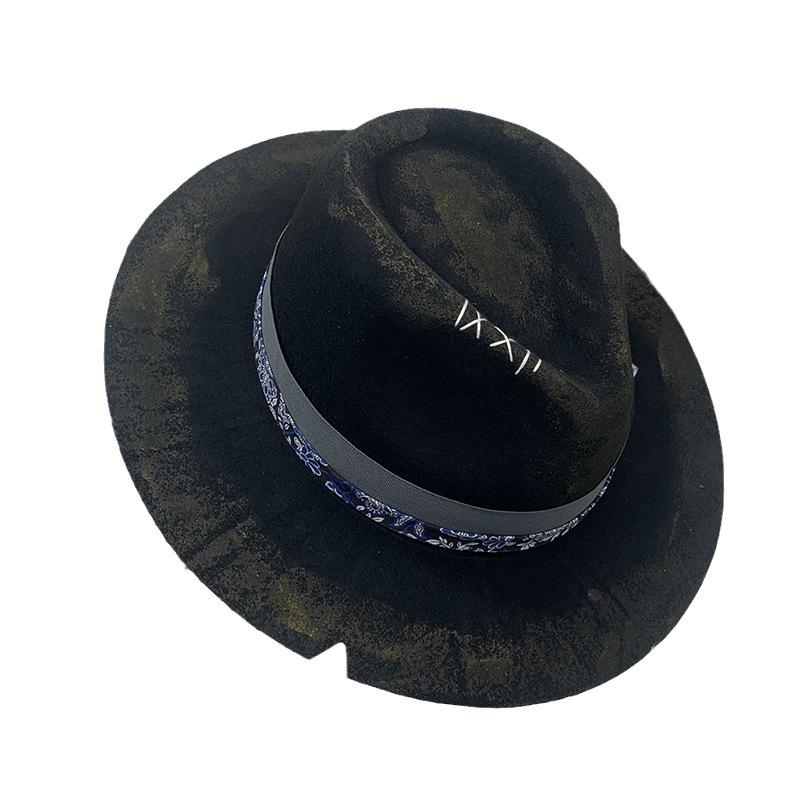 Wool Hat Cowboy Hat Old Retro Jazz Top Hat Autumn and Winter Felt Hat