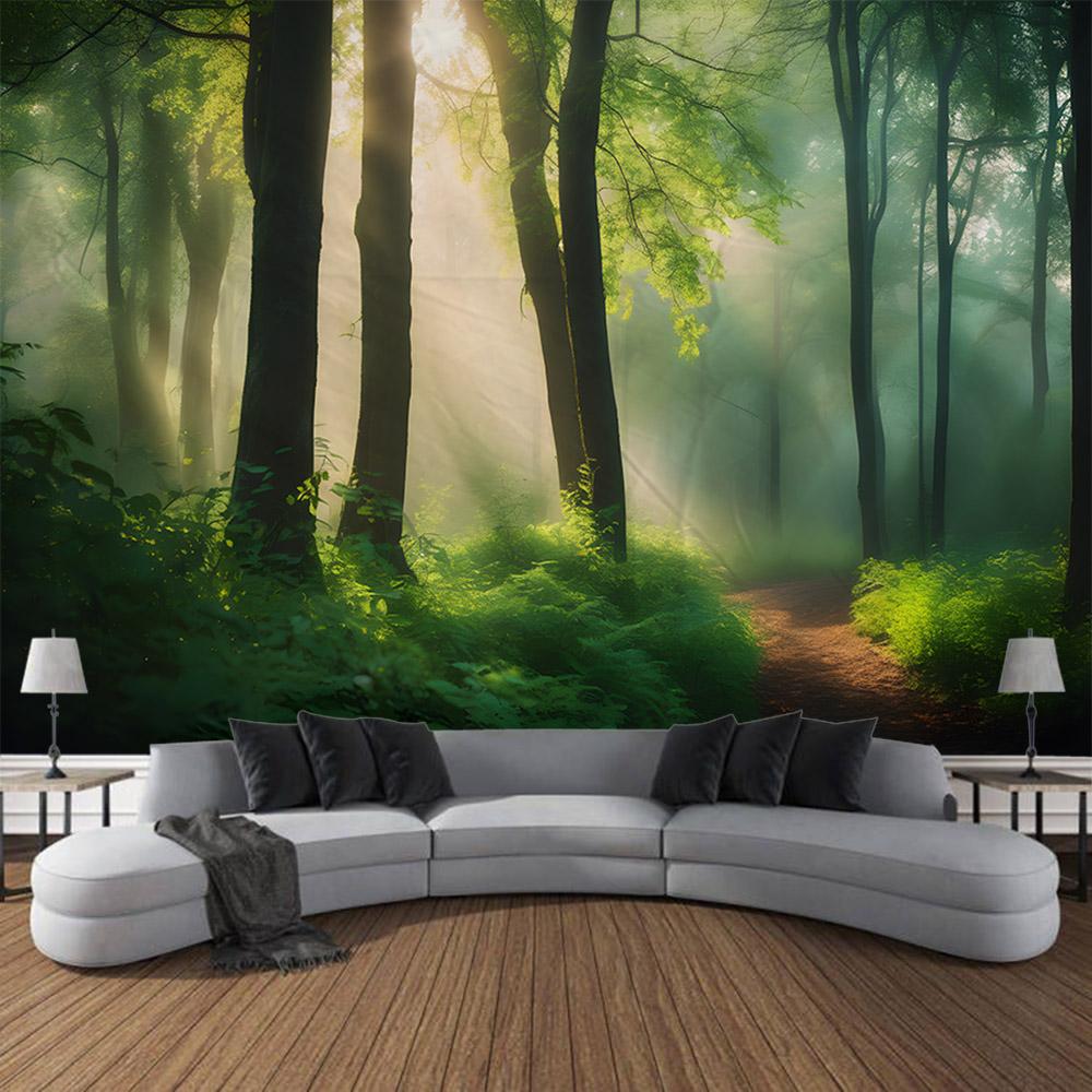 Sunshine Forest Tapestry Natural Landscape Wall Hanging Hippie Home Living Room Bedroom Background Cloth Poster Blanket