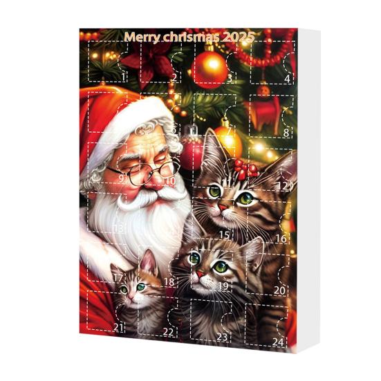 

Кошачий Адвент-календарь 24 дня Рождественский Кошачий Календарь Обратного Отсчета с 24 шт. 2D Акриловыми Кошачьими Подвесками для Любителей Кошек C