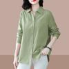 Women's Collar Long Sleeve Shirt Loose Fit Casual Solid Color Button Front Pocket Blouse Office Ladies Shirt