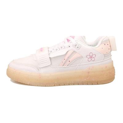 Li Ning Badfive Trendy Shock Absorbing Non-Slip Wear-Resistant Lightweight Low-Top Retro Basketball Shoes Women Sneakers White Pink ABCS050-1