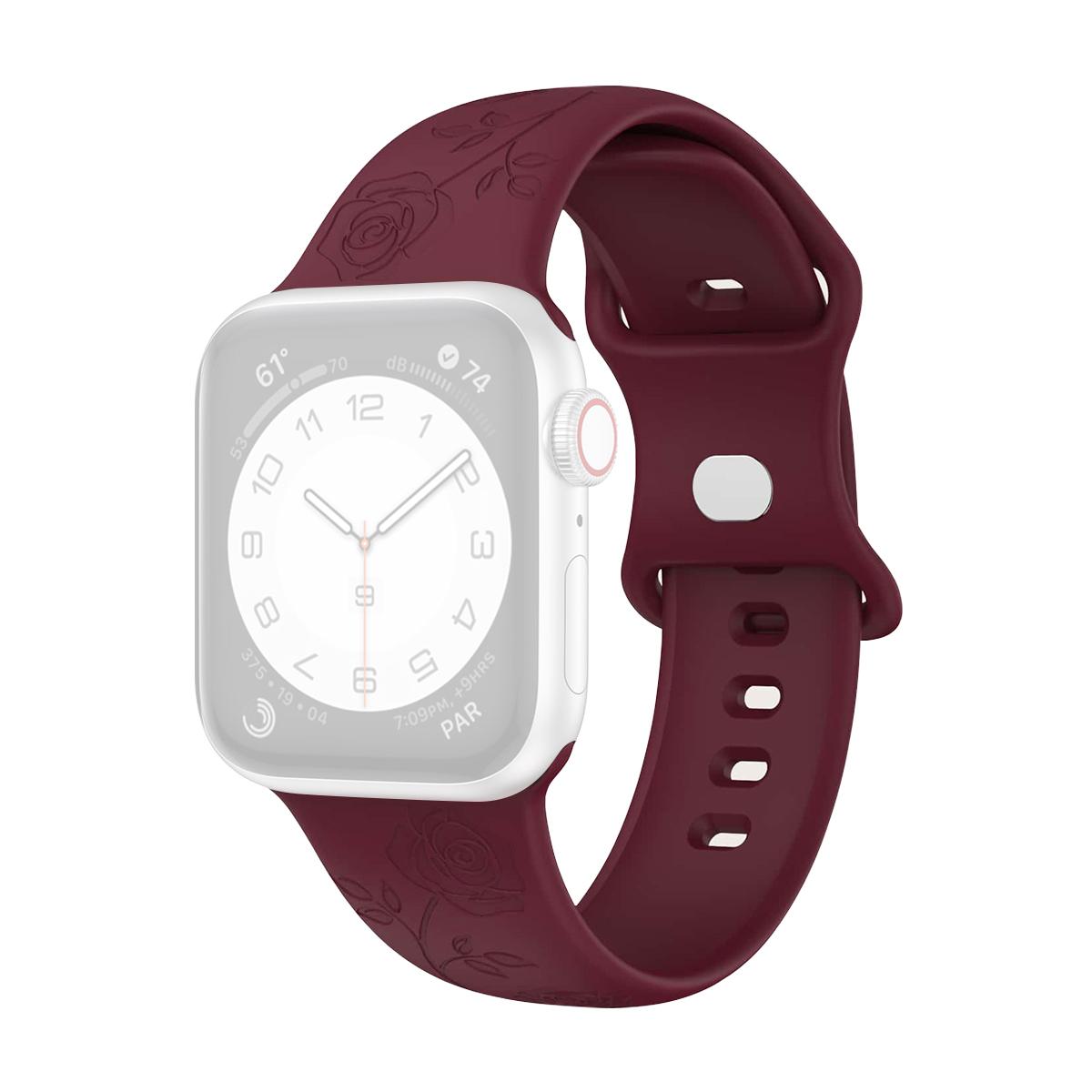 

For Apple Watch Ultra 49mm Engraved Watch Bands Soft Silicone Strap Wristband Wine Red