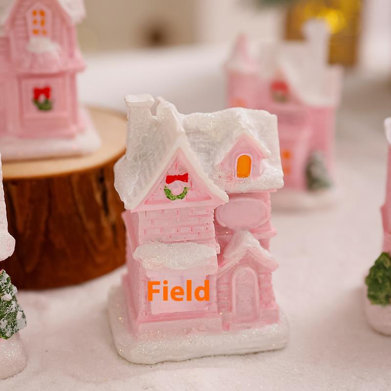 Christmas Decorations Resin Small House Light Up Village House Figurines Cartoon Table Ornament For Holiday Gift Cute Christmas