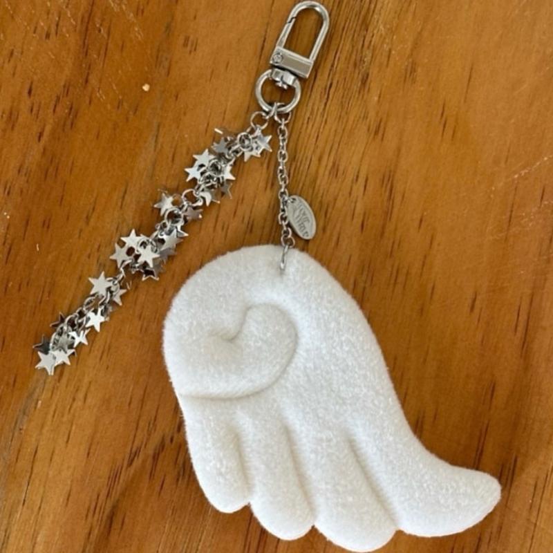Angel Wing Keychain With Star Charm Soft Plush Materials For Bag Purse Accessories Keyring Accessory