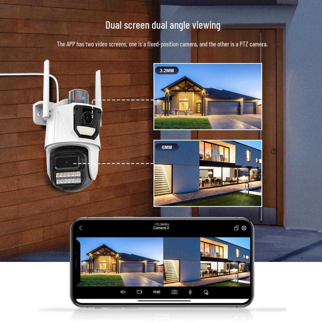 ICSee WiFi Dual-Screen Outdoor Camera with 6MP HD and Full-Color Night Vision