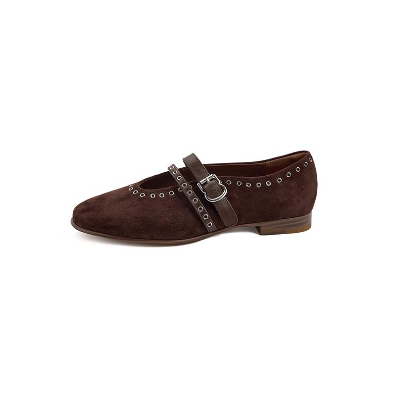 Fashion New Spring/autumn Sheep Suede Women Shoes Round Toe Mary Jane Shoes for Women Fashion Rivet Belt Buckle Low Heel Women Pumps