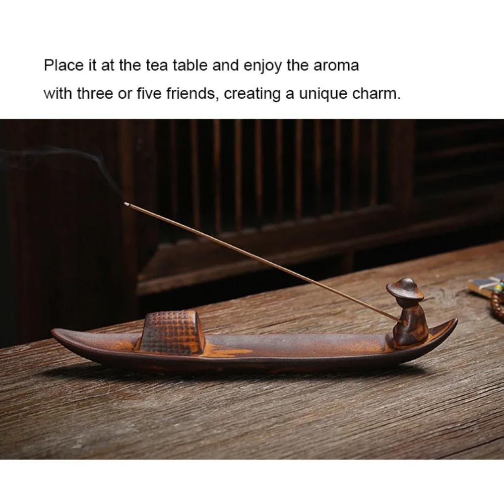 Chinese Style Retro Fishing Line Incense Burner, Home Decoration with a Flat Boat Lying Incense Diffuser Incense Pedestal