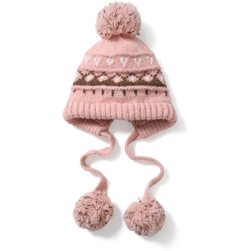 Women Casual Autumn Winter Thermal Cute Flower Pattern Windproof Knitted Warm Beanie Hat for Daily Use